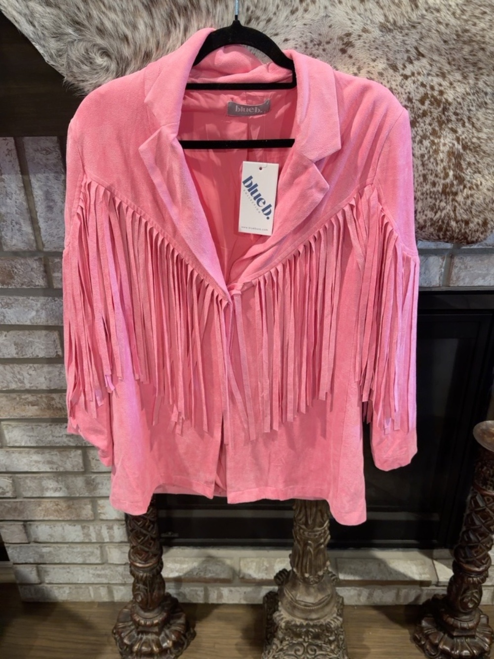NWT Blue B Pink Faux Suede Fringe Western Jacket Blazer Size M - Picture 6 of 6